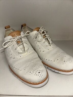 Cole Haan White Knit Oxfords with Tan Leather Trim